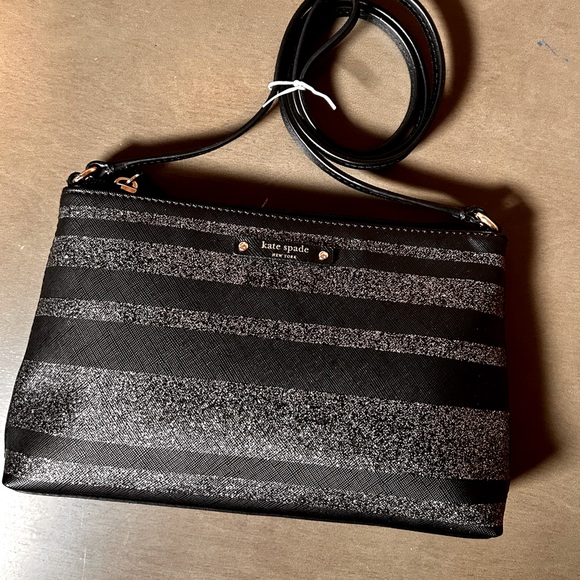 kate spade Handbags - KATE SPADE | Haven Lane Ramey Black Stripe Glitter Crossbody
